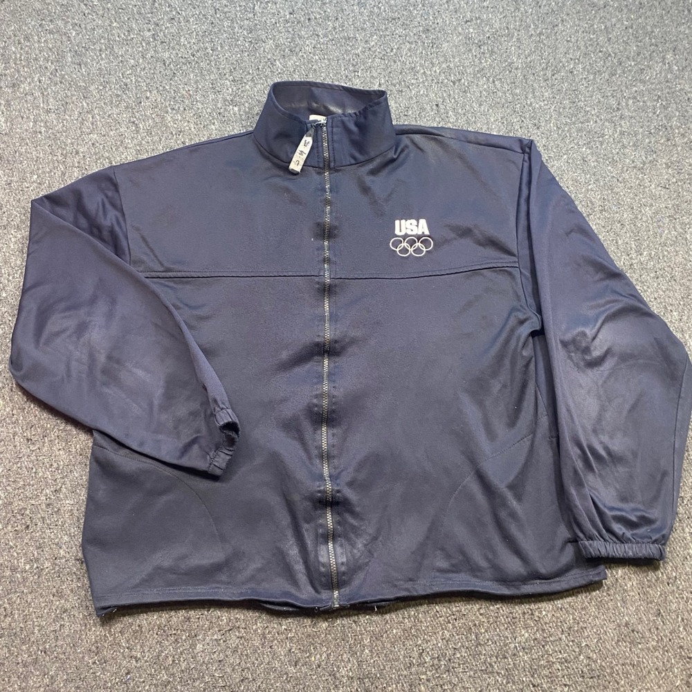USOC USA Olympic Committee Track Jacket Sz XXL Mens Navy Blue Sporty Retro 90s